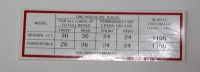 Tire Pressure Decal 1967 Barracuda Except Fastback and Dart
