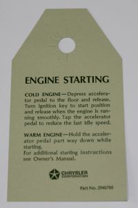 Engine Starting Instructions Card 1970-71