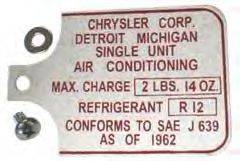 A/C Data Tag for RV-2 Compressors on 1967-72 A-Body