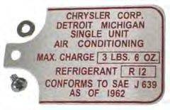 A/C Data Tag for RV-2 Compressors on 1967-72 B/C/E-Body