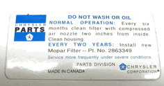 Air Cleaner Service Instruction Decal 1972-74 340/360/400/440 Except Single Snorkel