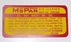 Air Cleaner Service Instructions 1962-64 Max Wedge