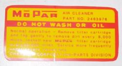 Air Cleaner Service Instruction Decal 1964-65 Race Hemi