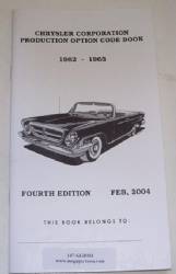 Chrysler Corporation Production Option Code Book 1962-65