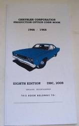 Chrysler Corporation Production Option Code Book 1966-68