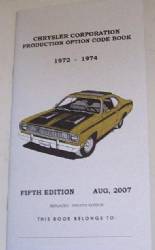Chrysler Corporation Production Option Code Book 1972-74
