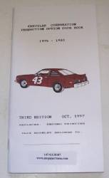 Chrysler Corporation Production Option Code Book 1975-78