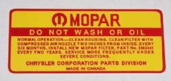 Air Cleaner Service Instruction Decal 1968-1971 340-4 383-4 440-4 W/O air induction