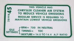 Emission Decal 1968 340 MT 1969 318 MT 383-4 MT 440-4 MT 440-6 MT 1970 318