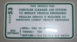 Emission Decal 1969 440-6 A/T 1970 440-4 M/T Before 3-10-70