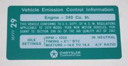 Emission Decal 1970 340-6 MT