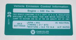 Emission Decal 1970 340-6 AT