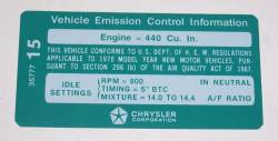 Emission Decal 1970 E-Body 440-6 After 3-10-70