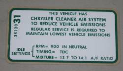 Emission Decal 1970 426 M/T Before 3-10-70 Chrysler #3512031