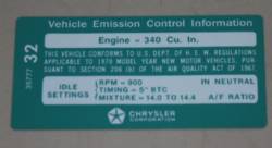 Emission Decal 1971 340 Chrysler #3577732