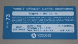 Emission Decal 1971 383-4 A/T Chrysler #3614873