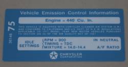 Emission Decal 1971 440-4 M/T Chrysler #3614875