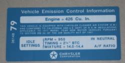 Emission Decal 1971 426 A/T Chrysler #3614879