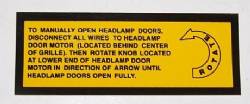 Hidden Headlight Manual Opening Instructions Decal 1970 Charger