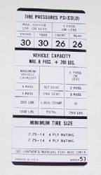 Tire Pressure Decal Early 1968 B-Body W/383/440 7.75x14 & 7.75x15 Tires