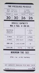 Tire Pressure Decal Late 1968 B-Body W/383/440 F70x14 Tires