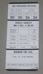 Tire Pressure Decal 1968 B-Body 426 Hemi