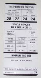 Tire Pressure Decal 1969-B body 383-4 440-6 440 W/4 bbl. W/O AC