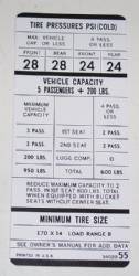 Tire Pressure Decal 1970-72 Duster/Demon 340