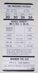 Tire Pressure Decal 1970 B-Body 383/440/426 Hemi