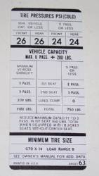 Tire Pressure Decal 1971 B-Body G70x14 Tires