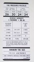 Tire Pressure Decal 1971-72 E-Body 318