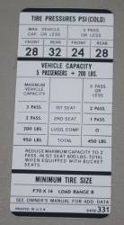 Tire Pressure  Decal 1971-74 E-Body 340/360/383/440