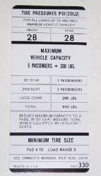 Tire Pressure Decal 1971 E-Body 426 Hemi