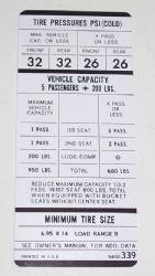 Tire Pressure Decal 1971-72 Dart/Swinger 6.95x14
