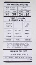 Tire Pressure Decal 1970 Dart W/E70x14