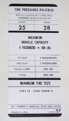 Tire Pressure Decal 1970 E-body 318