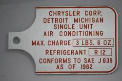 NOS A/C Data Tag for RV-2 Compressors on 1967-72 B/C/E-Body